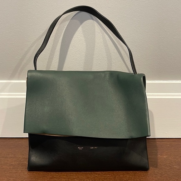 CELINE Women’s All Soft Green and Black Leather and Suede Shoulder Bag w/ Pouch - Picture 1 of 13
